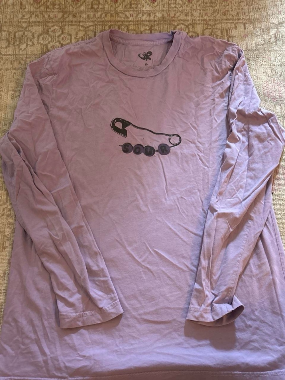 Long Sleeve Crewneck Shirt - Lilac with Safety Pin Graphic